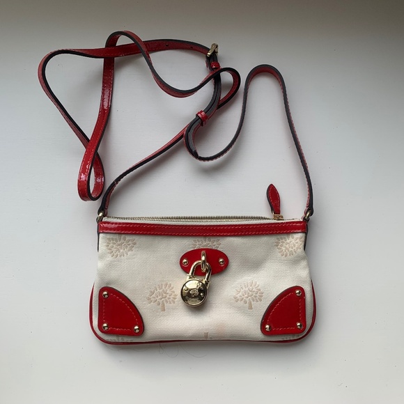 Mulberry Tamara Mini Messenger Bag with Ivory Tree Canvas & Patent Red Leather - Picture 2 of 5